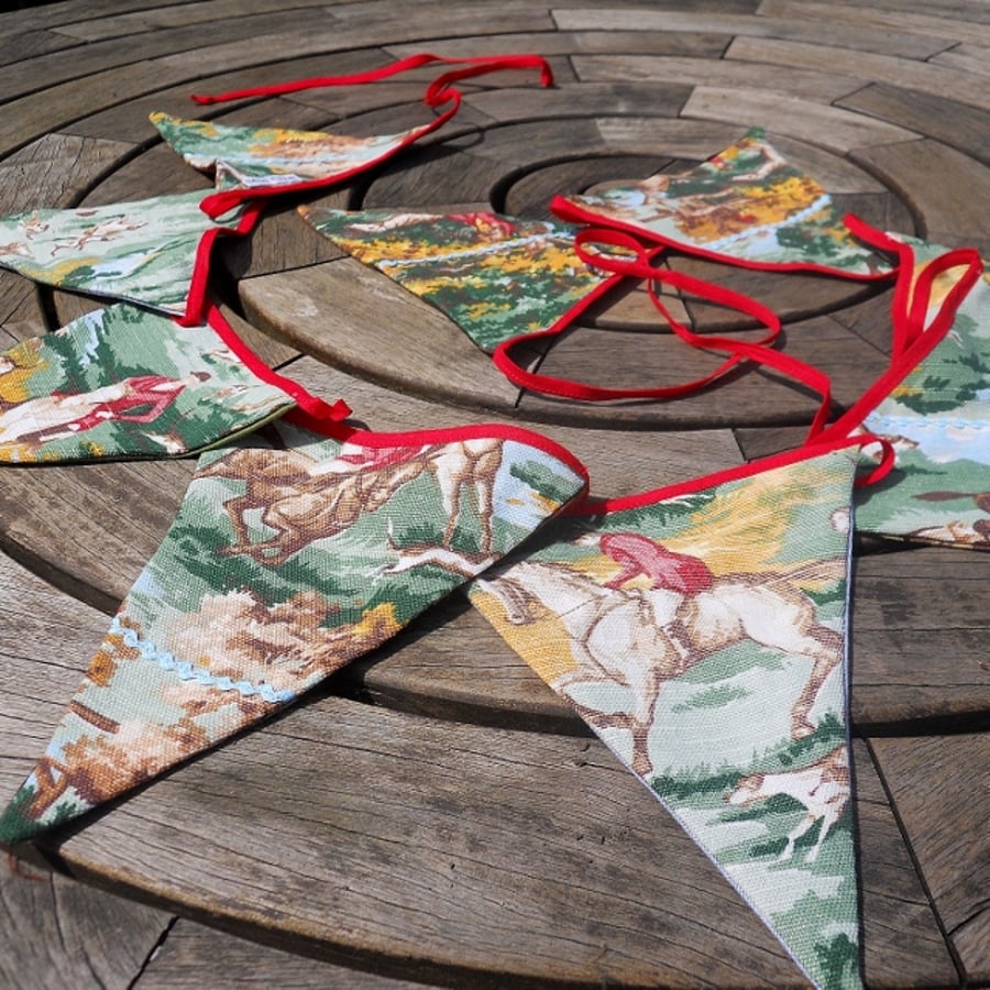  VIntage fabric  Horse Riding Jumping Hunting  Bunting