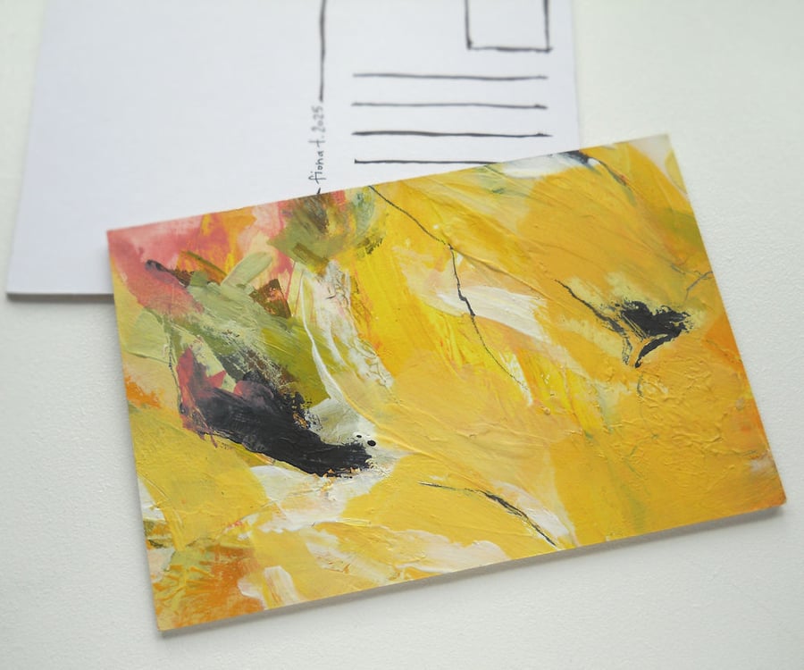 original abstract daffodil floral painting postcard 