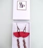 Red Leather Boho Style Dangle Drop Earrings Copper Colour Beads - Image 6