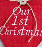 Lavender Filled Red Fabric Personalised Christmas Heart Decoration - Image 3