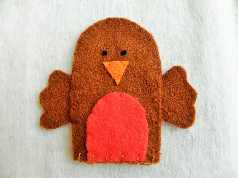 Robin Red Breast Finger Puppet Handmade Felt Toy Kids Gift Stocking Filler