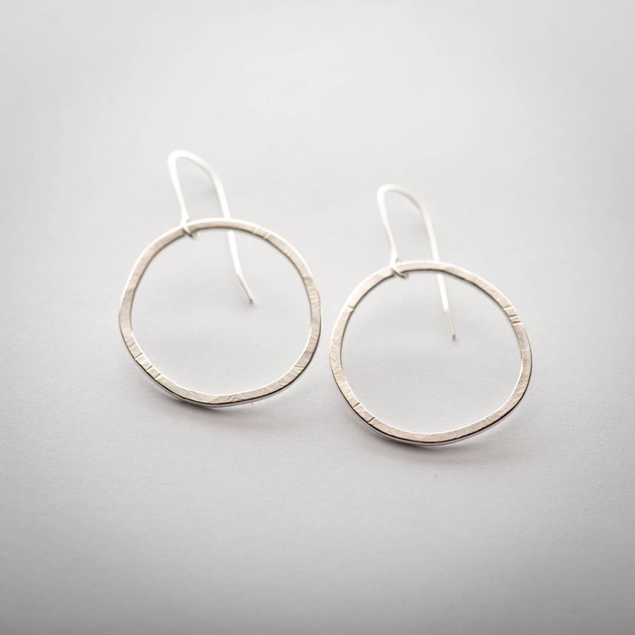 Large Shiny Organic Circle Earrings Handmade from Eco Silver