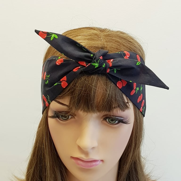 Cherry print hair scarf top tie head scarf swing pin up style rockabilly 