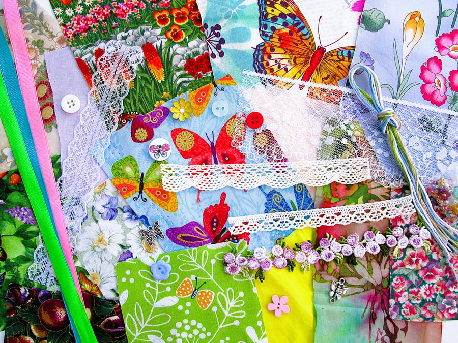 Mini Butterflies and flowers slow stitching or junk journal kit for a beginner