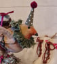 Heirloom Robin with pudding on a wind up musical textile art soft ...