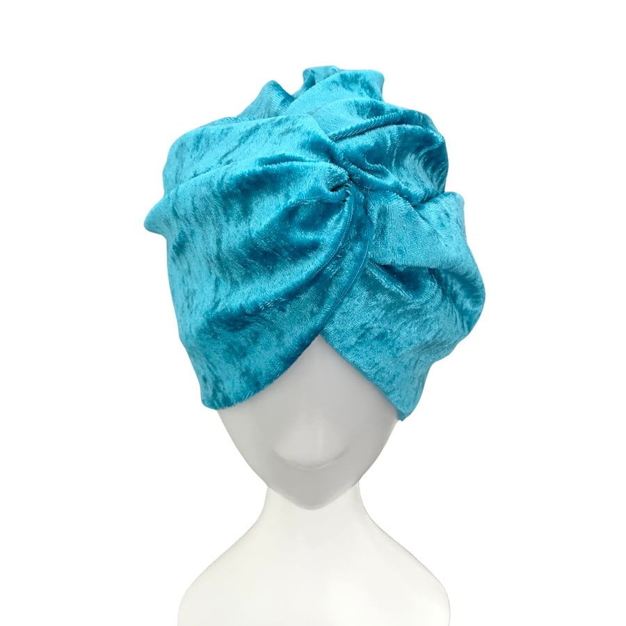 Turquoise Vintage Style Twist Turban Hat Soft Elastic Velvet Head Wrap