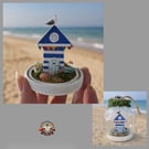 Anchors Away Beach Hut Hanging Glass Dome OOAK Handcrafted