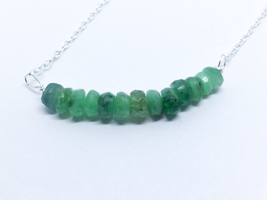 Emerald Bar Sterling Silver Necklace
