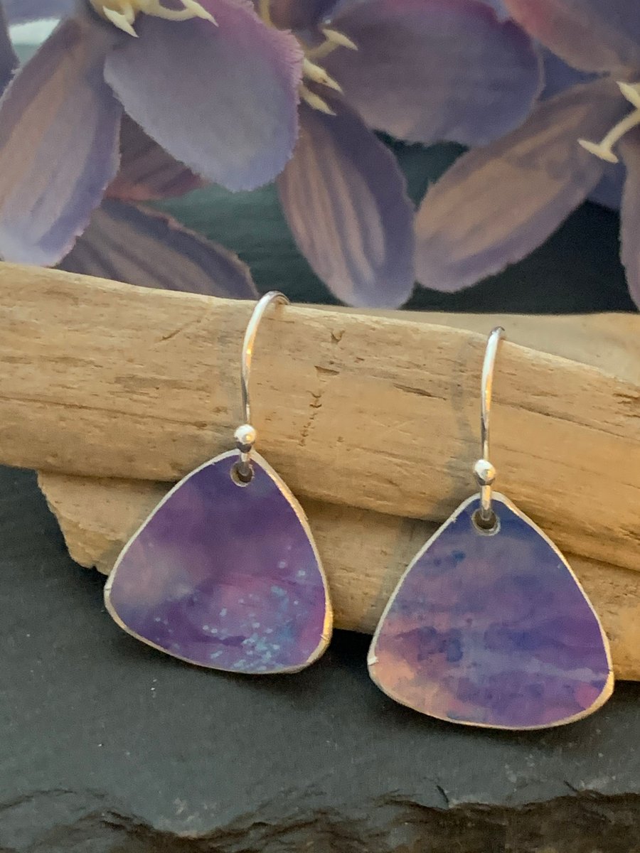 Printed Aluminium and sterling silver earrings - cornflower blue and lilac