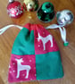 Christmas gift bag. Patchwork drawstring bag with reindeer. Choice of colours . - Image 3