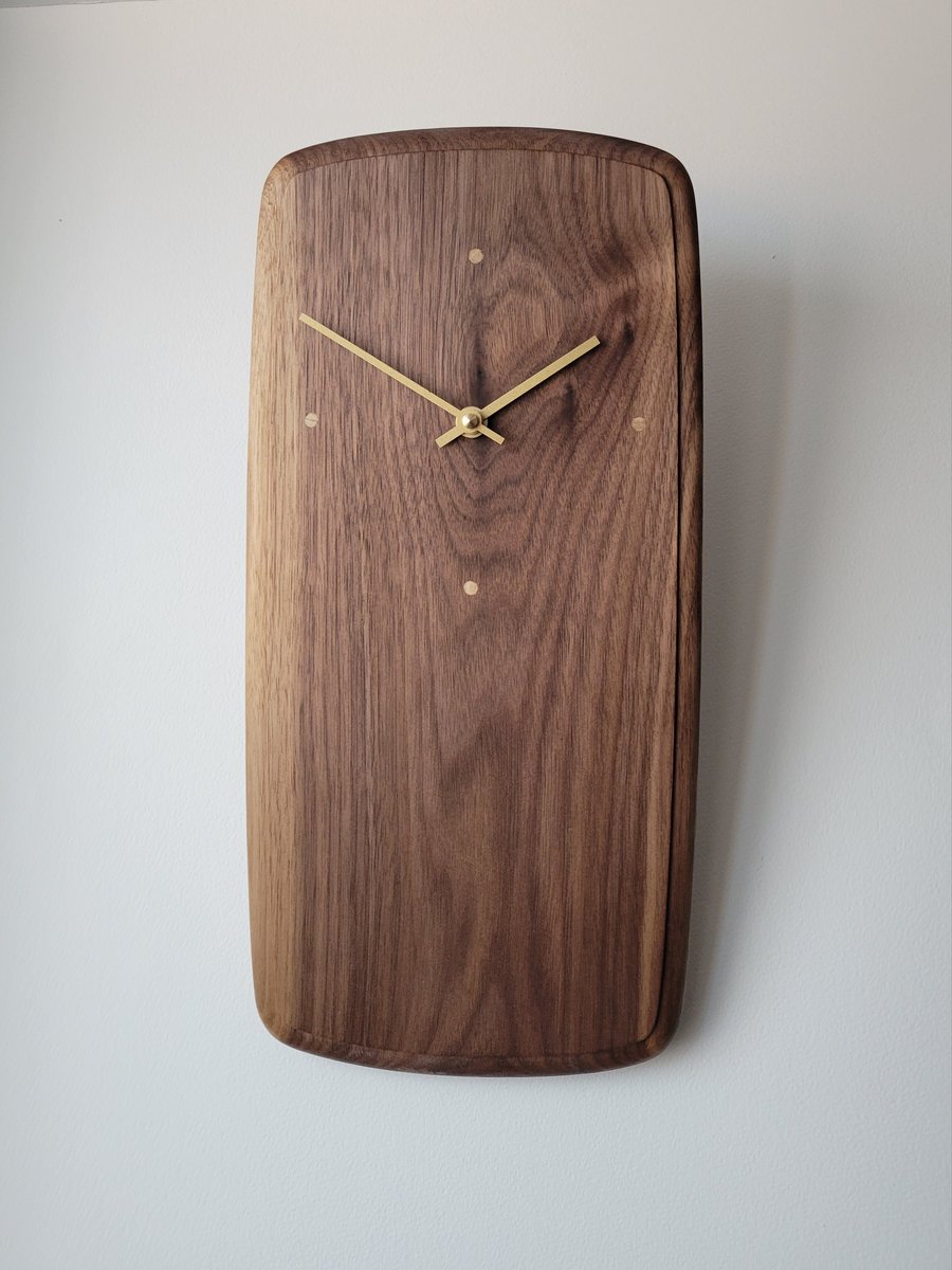 Wall Clock Oblong - American Black Walnut Oak Dots & Gold Hands