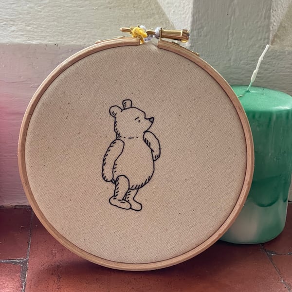 Pooh Bear modern hand embroidery wall Made to order