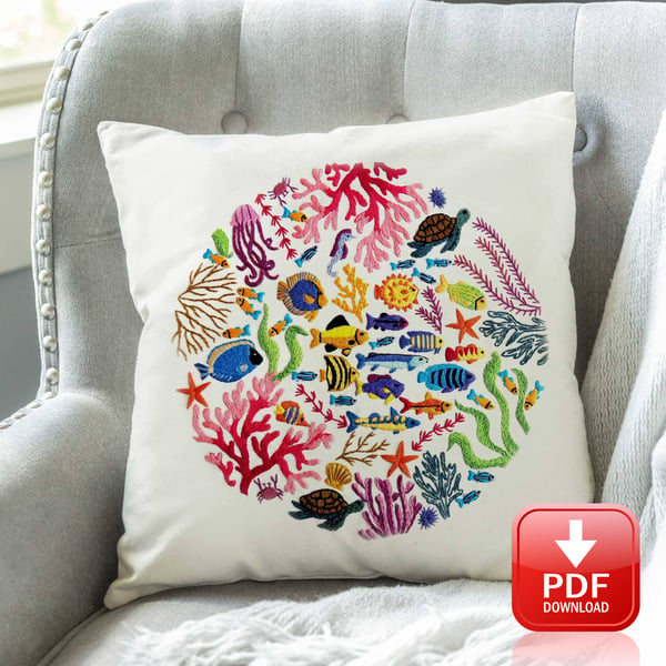 Ocean Wonders Hand Embroidery PDF Pattern