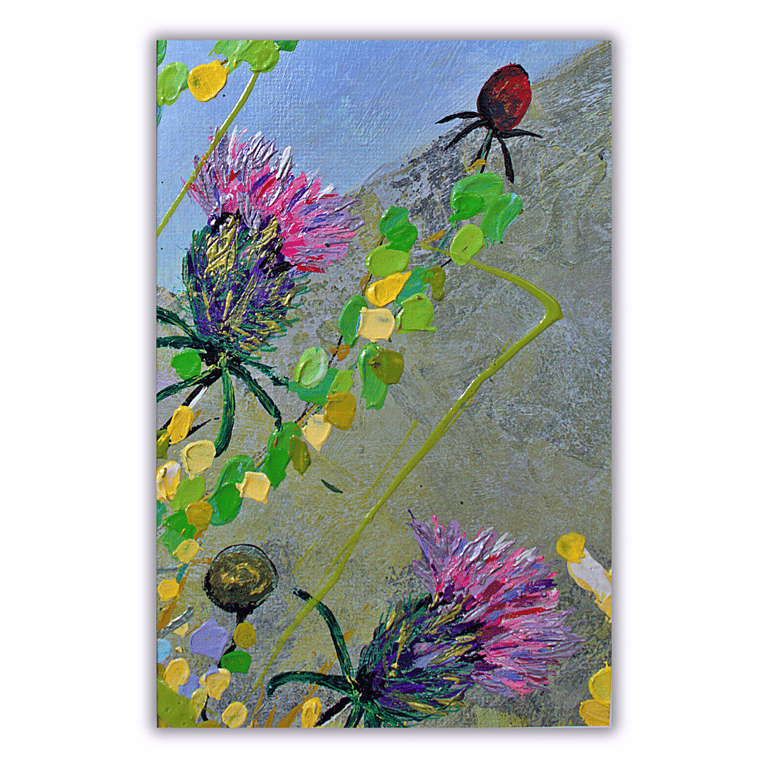 Wildflower painting - thistles - small artwork - letterbox gift - acrylics