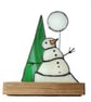 Stained Glass Diorama Snowman, Tree and Full Moon.  Ornament Suncatcher - Image 2