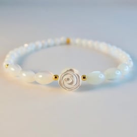 Mother Of Pearl Rose Bracelet - Handmade Gift, Wedding, Bridesmaid, Anniversary