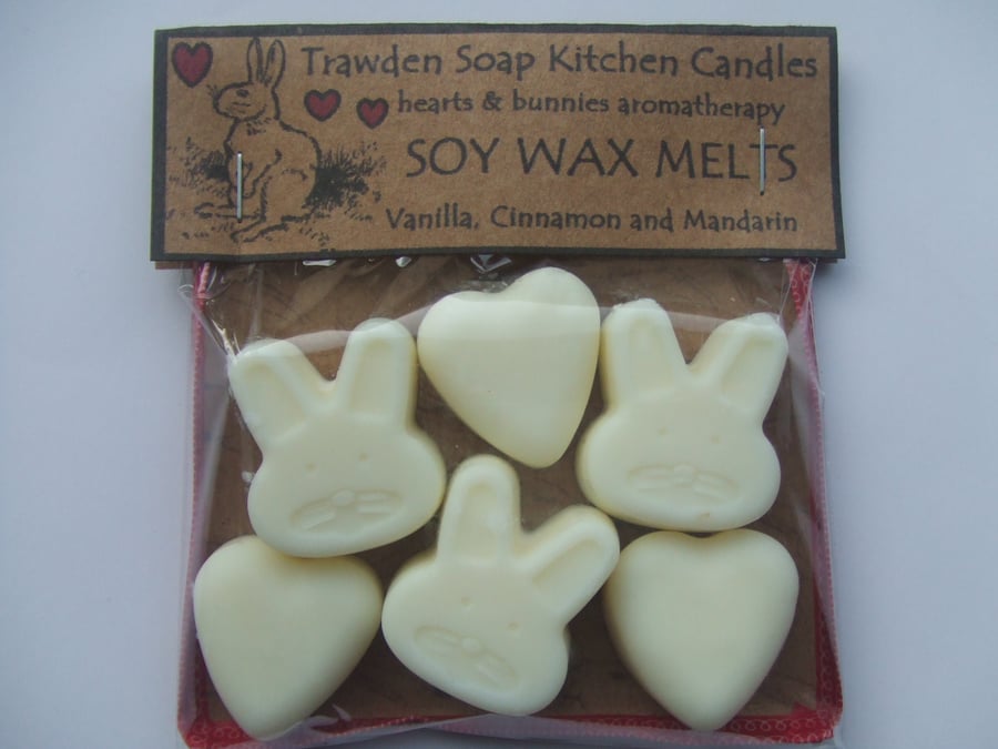 Vanilla Scented Eco Soy Wax Tarts, Hearts & Bunnies- 6 pack, for oil burners