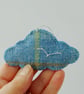 2 cloud shaped hand embroidered hanging ornaments, light blue wool - Image 3