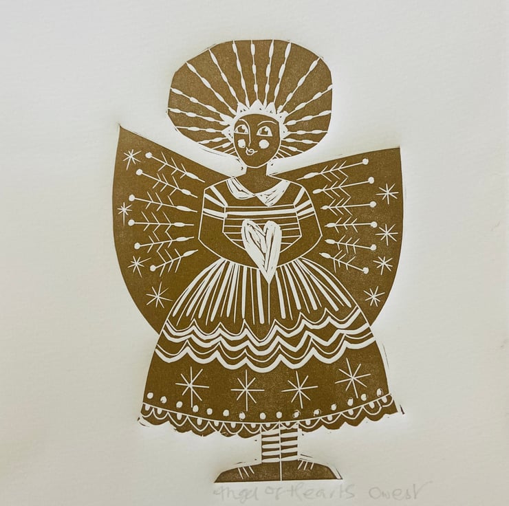 Angel of Hearts, linocut artwork - Folksy