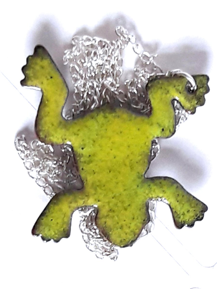 enamel pendant - yellow-green frog