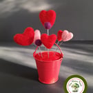 Valentine Hearts in a Tiny Metal Bucket. Needle Felted Love Hearts. Handmade.