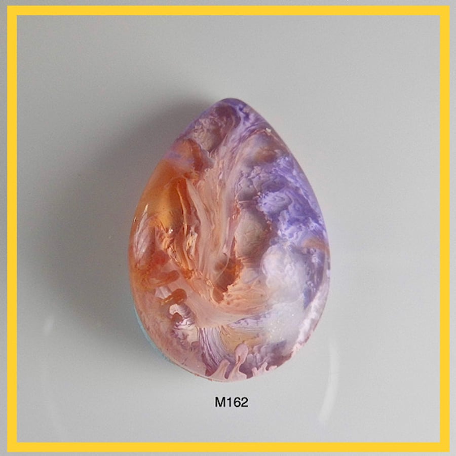 Small Teardrop Peach & Lilac Cabochon, hand made, Unique, Resin Jewelry - M162