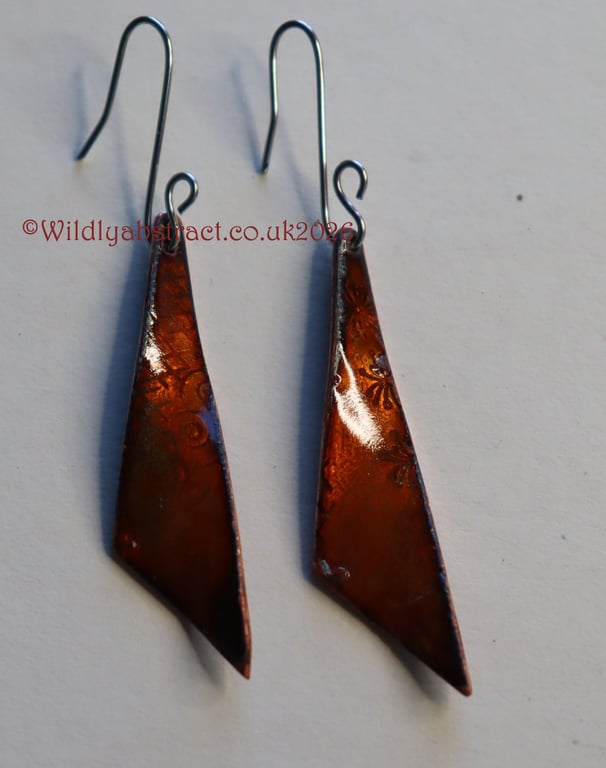 Golden transparent enamel triangle earrings
