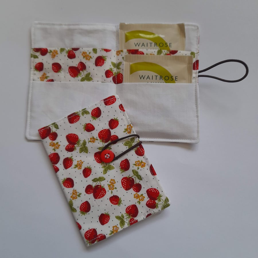 Strawberry Tea wallet, Travel tea wallet, Teabag holder, 