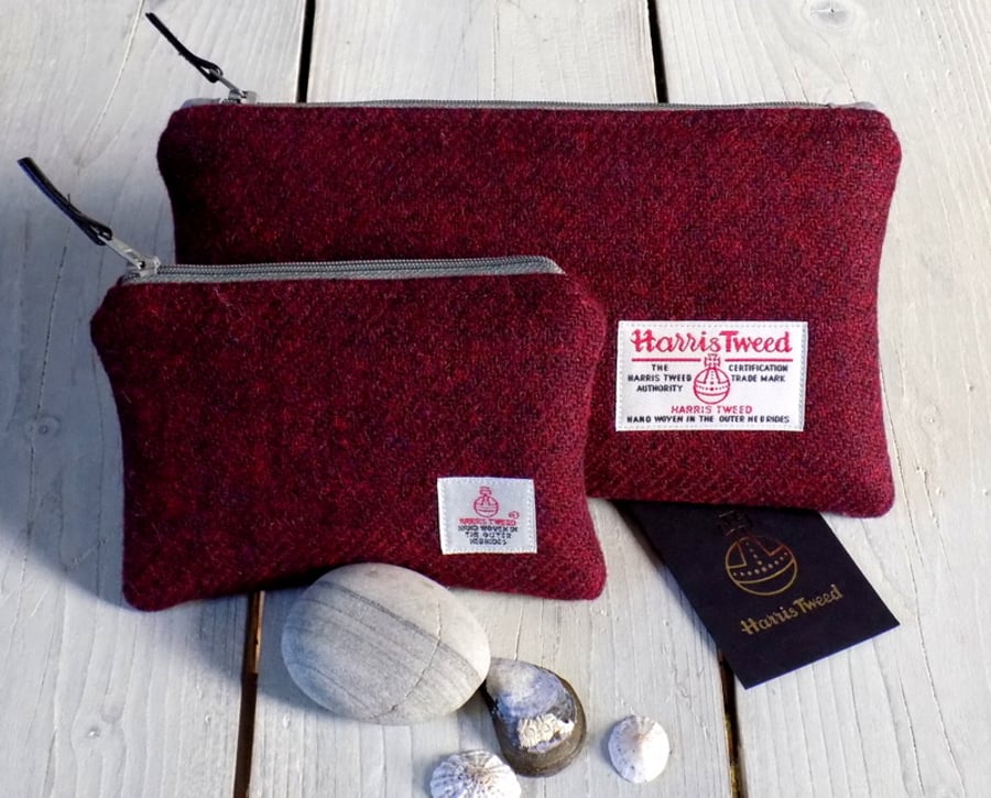 Harris Tweed gift set. Clutch and coin purse in deep burgundy