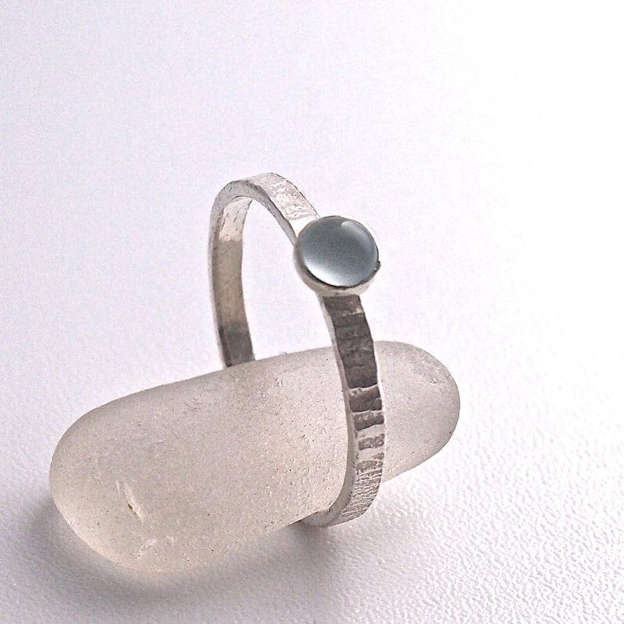 Textured Silver Ring with Milky Aquamarine