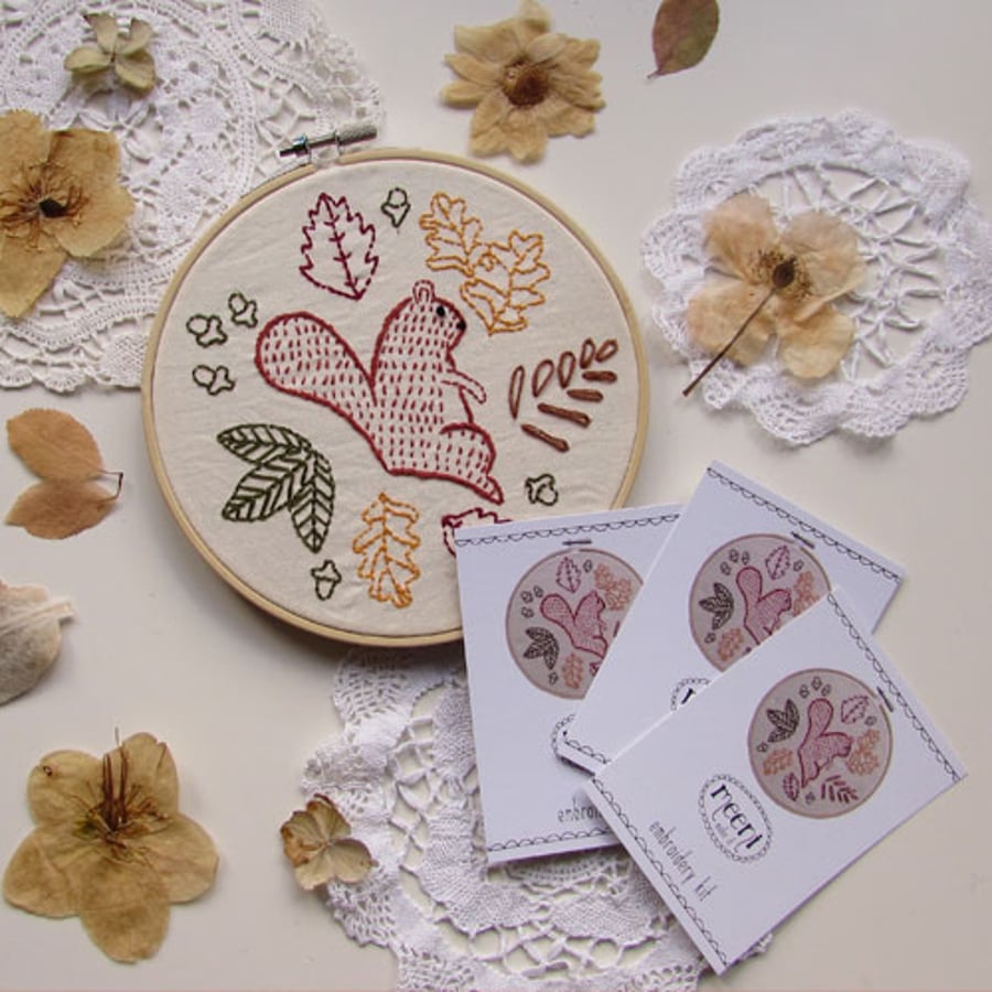 Embroidery Kit - squirrel and leaves