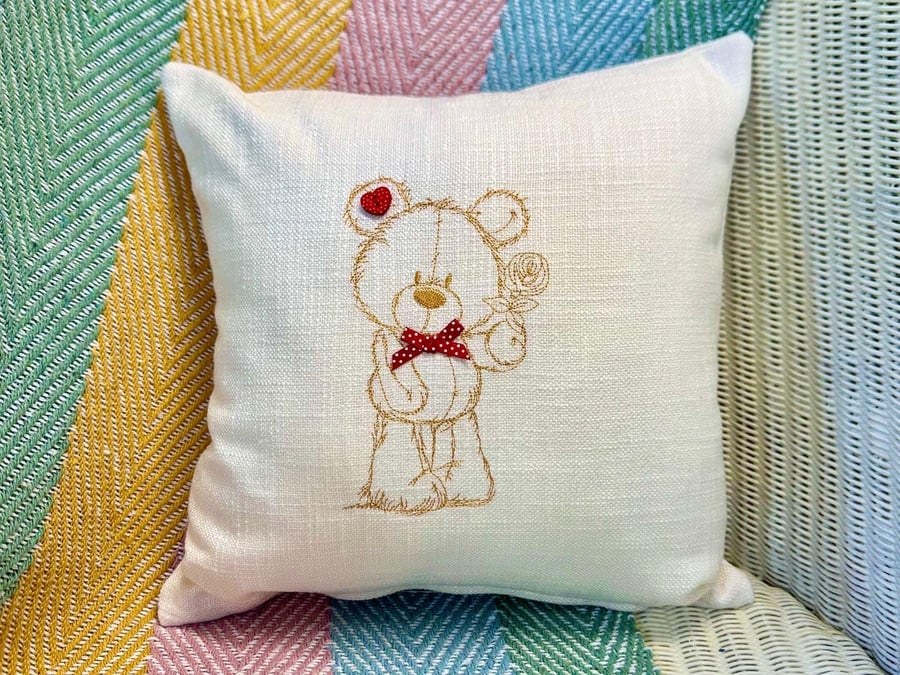 Bear design Embroidered Cushion 33cm (13”)