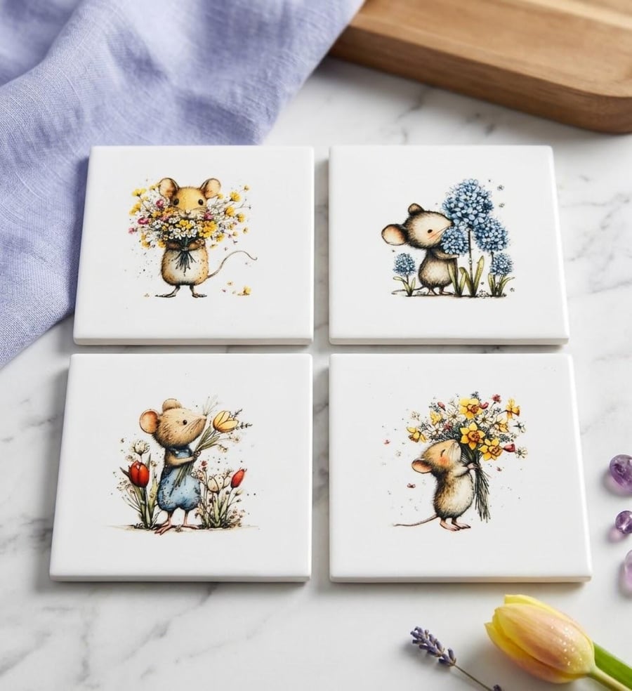 Cheddar the Mouse Set of 4 Ceramic Coasters
