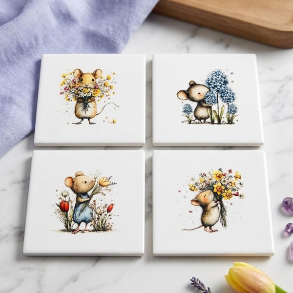 Cheddar the Mouse Set of 4 Ceramic Coasters