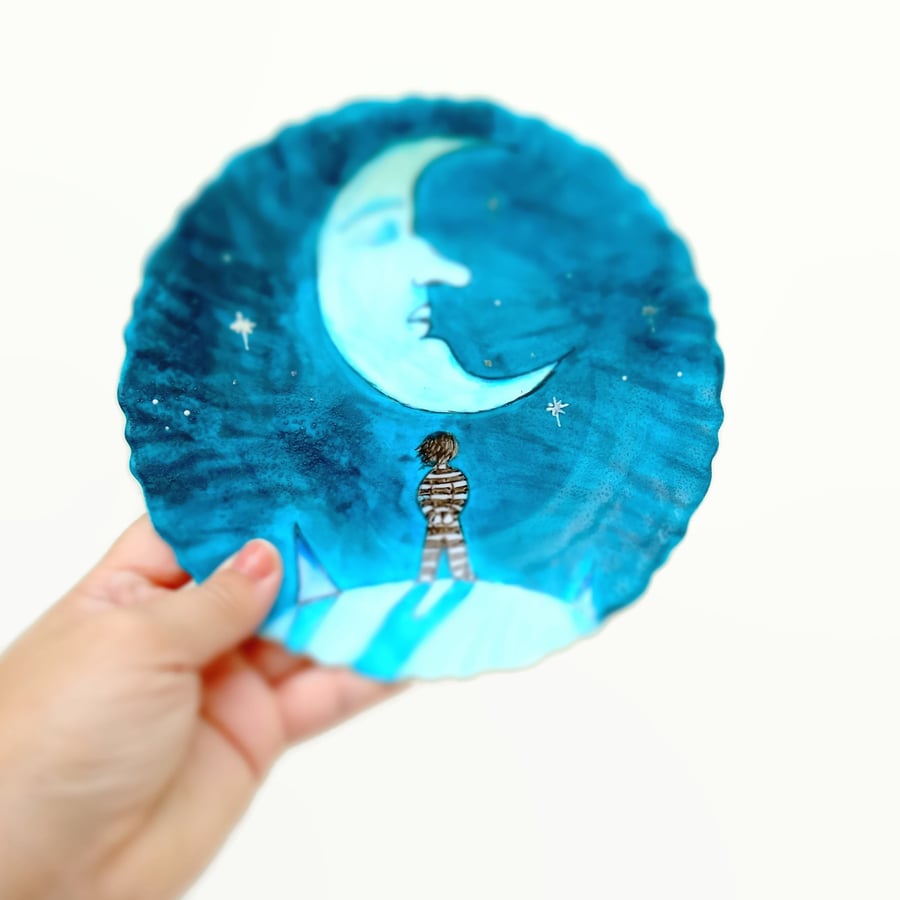 Clearance Sale Hand Painted 6" Boy and Moon Plate