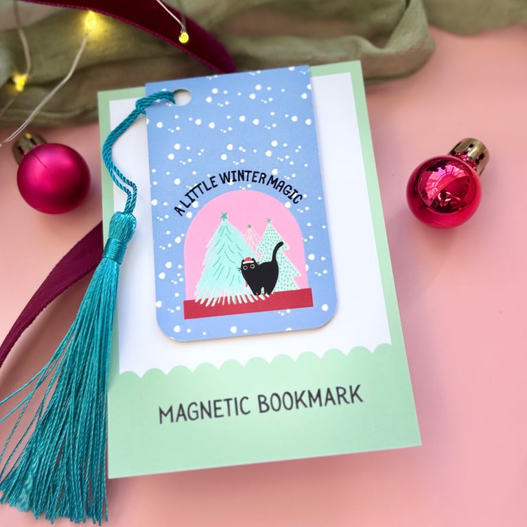 Snowglobe Christmas Cat Magnetic Bookmark