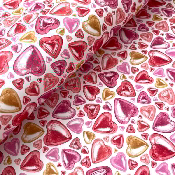 Romantic Gift Wrap & Matching Tag – Foil-Wrapped Chocolate Hearts Design