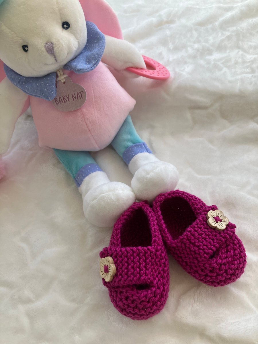 Hand knitted ‘Keelan’’ Chunky Strap Baby Girl’s Shoes (0-3 months)