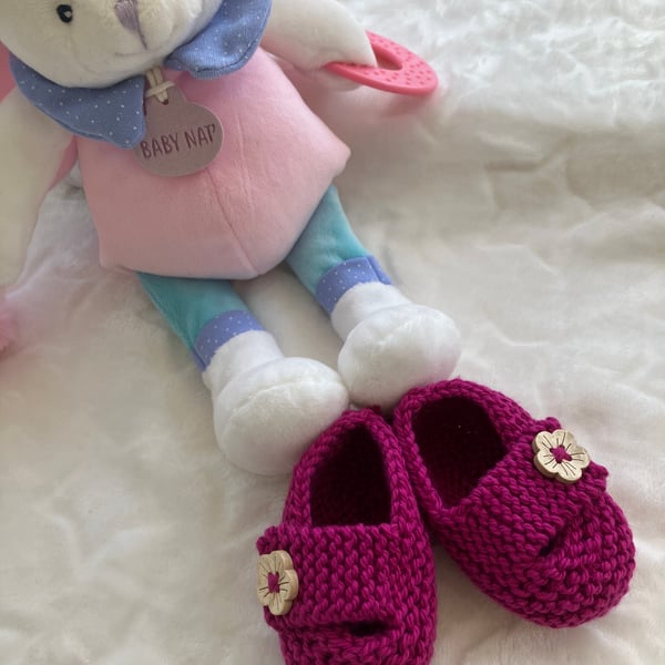 Hand knitted ‘Keelan’’ Chunky Strap Baby Girl’s Shoes (0-3 months)