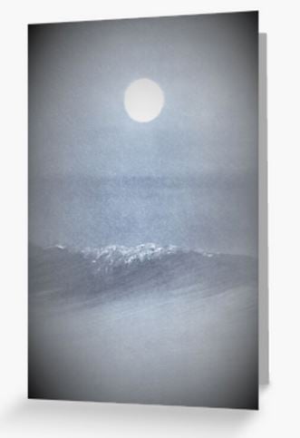 Moon and mist I full moon over the sea art greeting card notelet