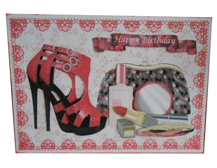 Red strappy stiletto and makeup purse - Birthday 3D
