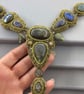 Labradorite Beaded Cocktail Statement Bib Style Necklace Art Nouveau  - Image 8