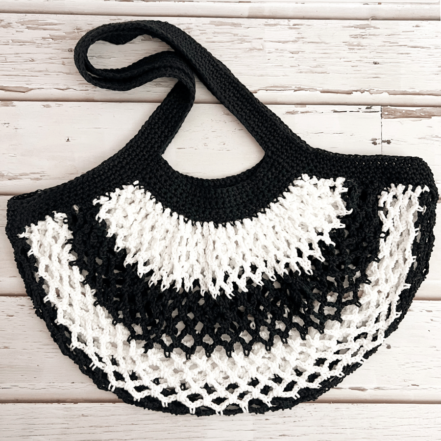 Crochet Mesh Market Bag - Black & White