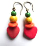 Citrus summer time red heart shape, orange, yellow and green wood bead earrings