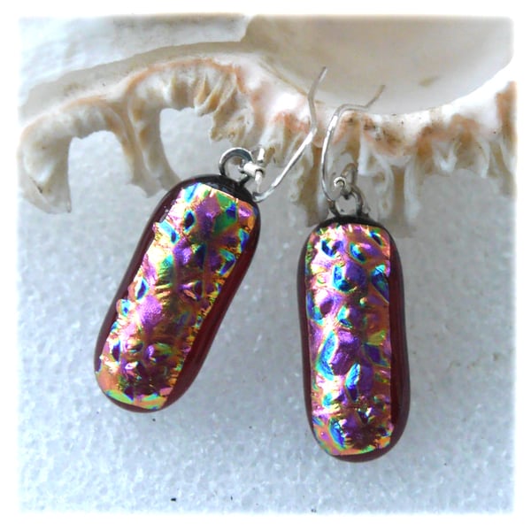 Handmade Fused Dichroic Glass Earrings 274 Plum Pink Glitter