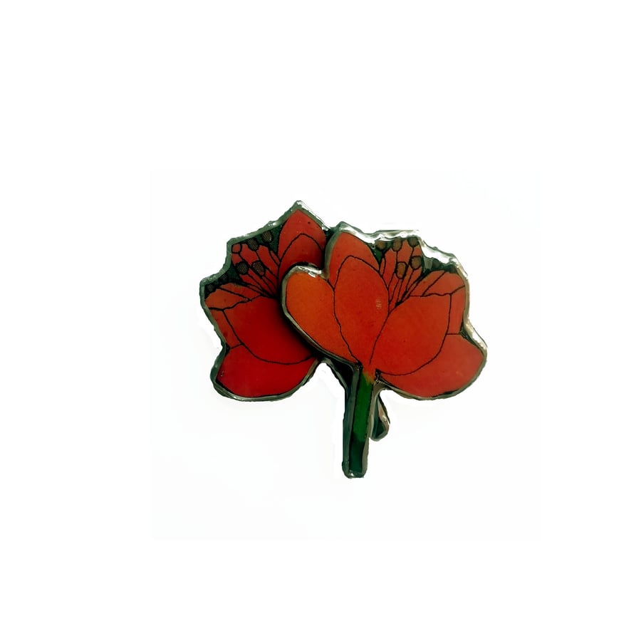 Lovely layered Red Orange Poppy Resin Flower Brooch by EllyMental