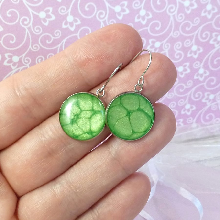 Bright emerald green dangle earrings, colourful summer earrings for women