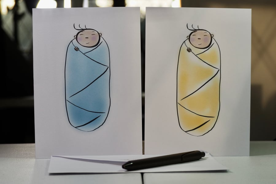 Baby Swaddled in Blanket, Blank Card