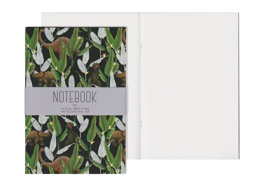 Plain Pages A5 Notebook - Dinosaur Jungle Green