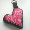 applique embroidered heart keyring key fob hanging decoration PINK PRINT
